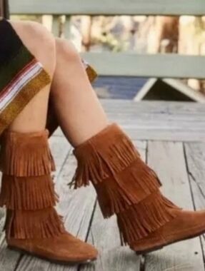 Fringed Suede Knee Boot - Tan Women’s Shoes 3 Layer